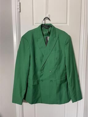 Mage Male Suits for Men Size LG Green Double Breasted 2 Pieces with Tie M119